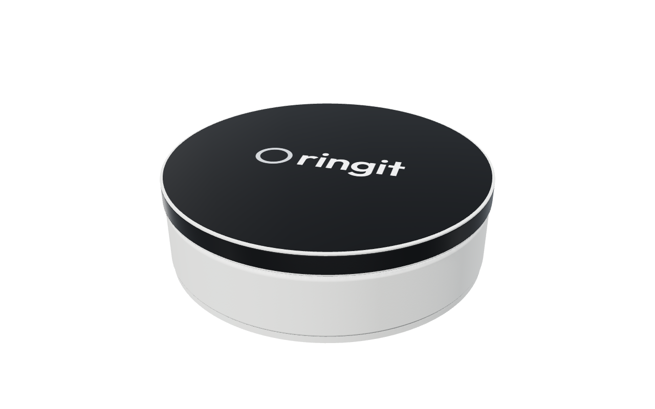 RingIt design concept: white circular presentation box with a black branded lid